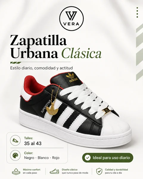 Zapatilla Urbana Negra, Blanca y Roja Adidas